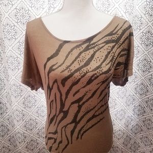 Asymmetrical Brown Tunic Top w/ Black Animal Print